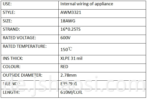 XLPE WIRE UL3321 18# RED